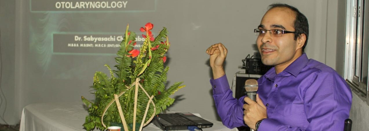 Dr. Sabyasachi Chakrabarti delivering a speech on Recent Advances on Otolaryngology